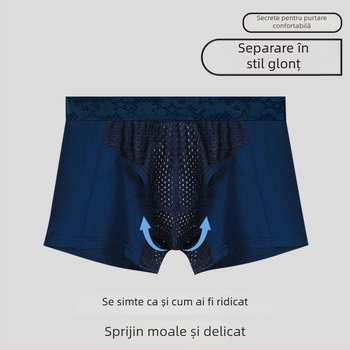 Chiloți bărbați cu susținere testiculară și separare în stil glonț, buzunar Ice Silk pentru varice | respirabili, viscoză, tricot, căptușire din nylon, talie medie