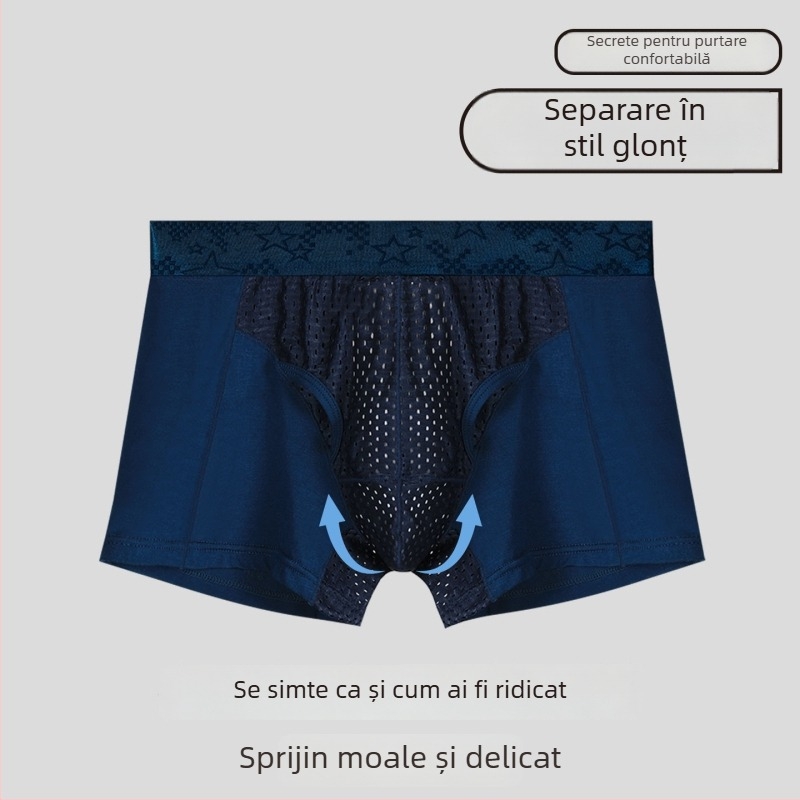 Chiloți bărbați cu susținere testiculară și separare în stil glonț, buzunar Ice Silk pentru varice | respirabili, viscoză, tricot, căptușire din nylon, talie medie
