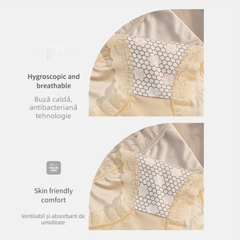 Lenjerie intimă pentru femei, talie medie, din ice silk nylon, căptușeală din bumbac în zona intimă, respirantă, antibacteriană
