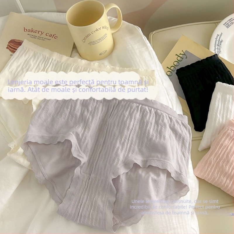 Chiloți femei fără cusături din nailon, cu dantelă și căptușeală din bumbac în zona inghinală, talie medie