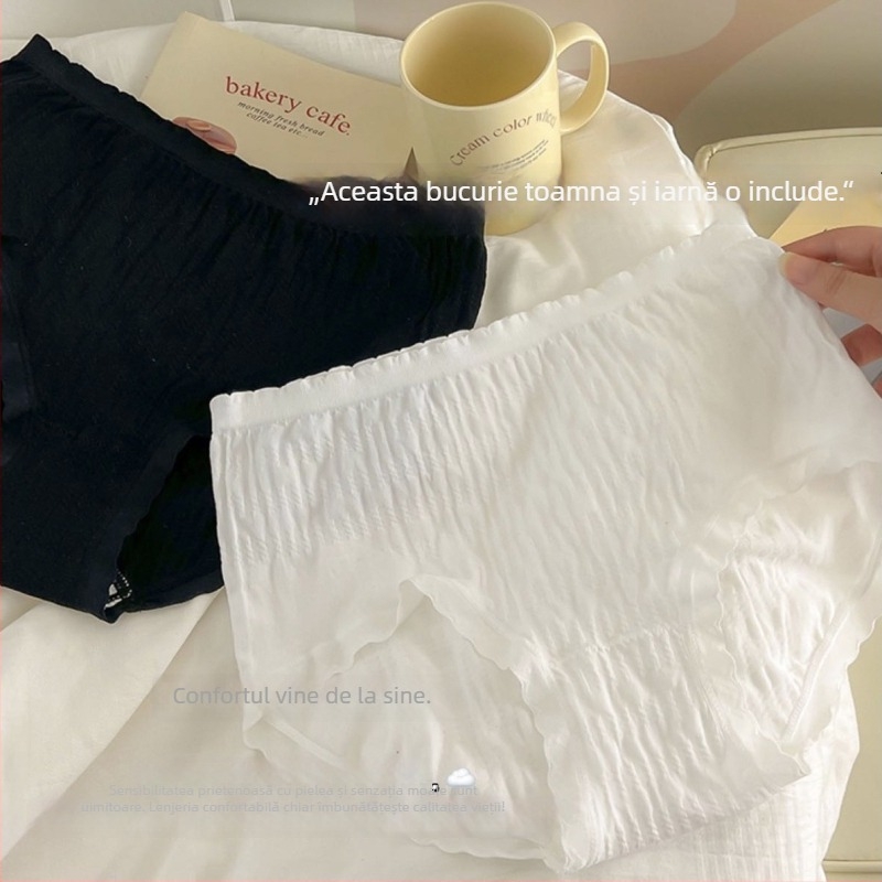 Chiloți femei fără cusături din nailon, cu dantelă și căptușeală din bumbac în zona inghinală, talie medie