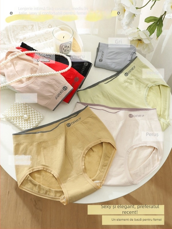Chiloți femei fără cusături, talie medie, modelare abdomen și ridicare a șoldurilor, respirabili, cu proteina de mătase, 70–80% nylon, căptușeală din bumbac în zona croiturii