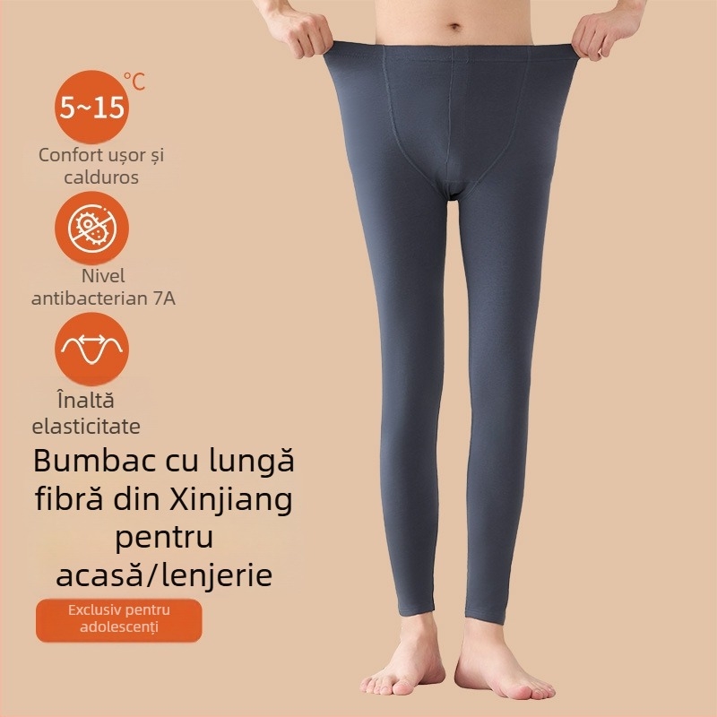 Pantaloni din bumbac pentru adolescenți: țesătură pieptănată, 95% bumbac pieptănat, talie medie, manșete, antibacterieni, căldură moderată