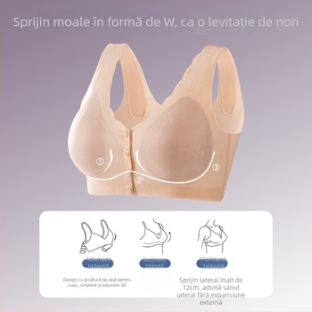 Sutien fără cusături în stil vestă, cu închidere frontală; material: nylon; căptușeală viscoză 80–90%; cupă completă cu burete; bretele fixe