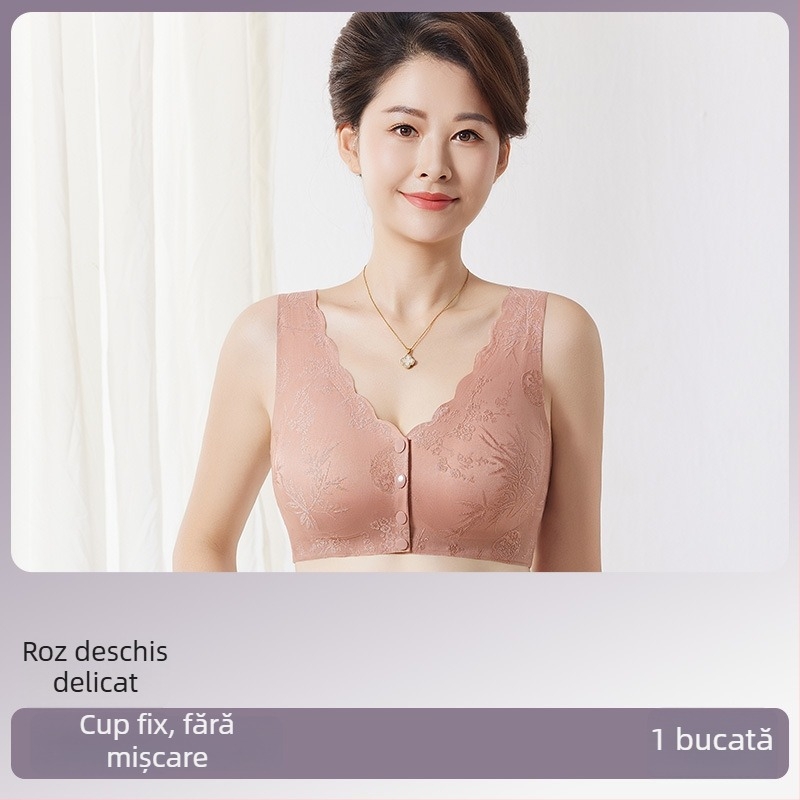 Sutien fără cusături în stil vestă, cu închidere frontală; material: nylon; căptușeală viscoză 80–90%; cupă completă cu burete; bretele fixe