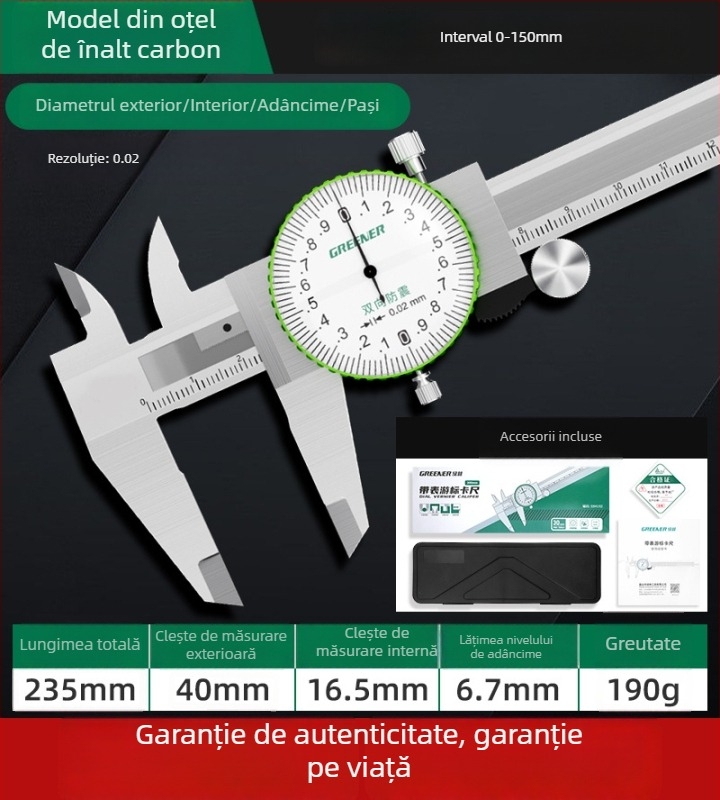 Greener/Greenforest calibru Vernier, oțel inoxidabil, precizie înaltă, utilizare industrială