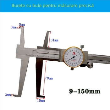 Shangshen caliper cu bandă, cu ceas, canelură internă, gheare lungi, model 9-150mm, interval de măsură 9-150mm, rezoluție 0,02 mm