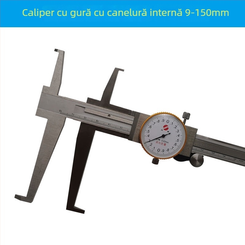 Shangshen caliper cu bandă, cu ceas, canelură internă, gheare lungi, model 9-150mm, interval de măsură 9-150mm, rezoluție 0,02 mm