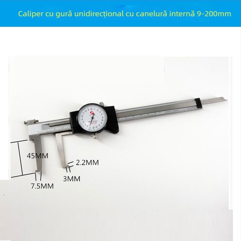 Shangshen caliper cu bandă, cu ceas, canelură internă, gheare lungi, model 9-150mm, interval de măsură 9-150mm, rezoluție 0,02 mm