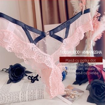 Lenjerie intimă damă plus size din dantelă cu elasticitate înaltă, model ondulat și bretele decupate, plasă transparentă, talie joasă