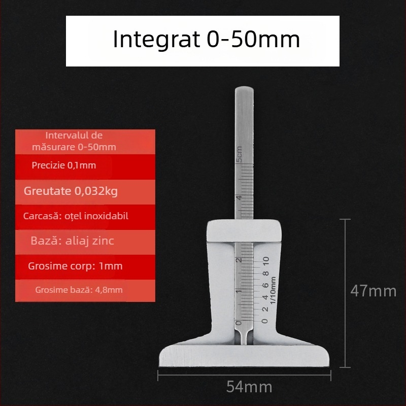 Sondă pentru adâncimea profilului anvelopei, caliper vernier, oțel inoxidabil, tip T