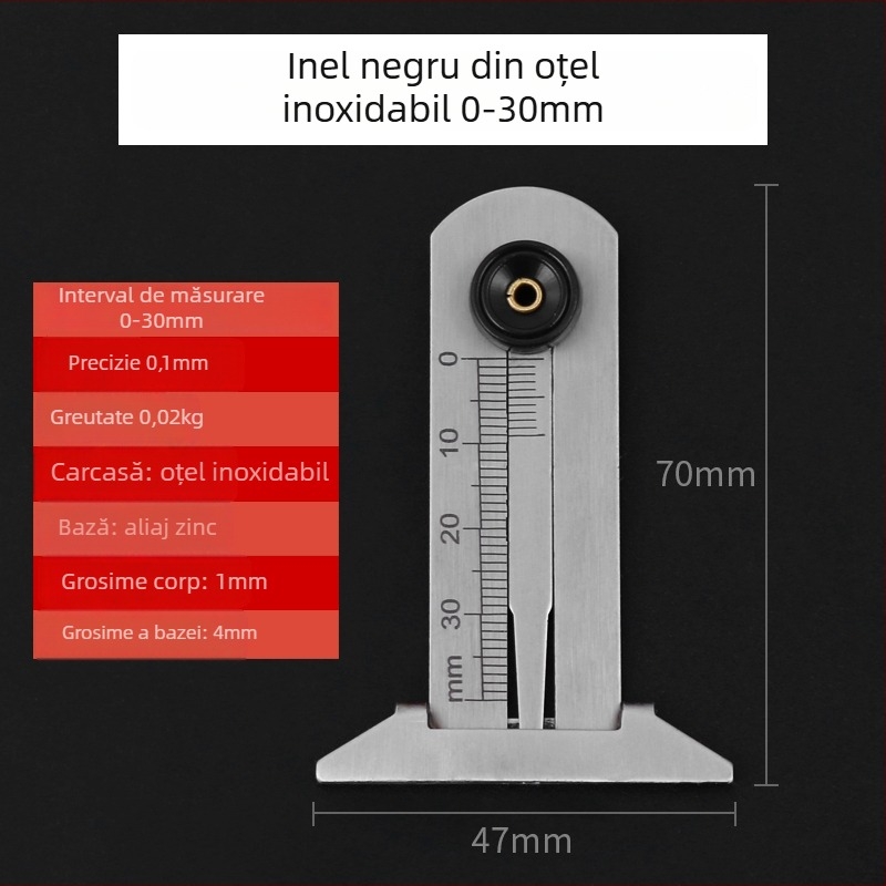 Sondă pentru adâncimea profilului anvelopei, caliper vernier, oțel inoxidabil, tip T
