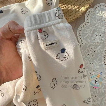 Set de două piese pentru copii toamnă–iarna: tricouri termice cu guler rotund și pantaloni, țesătură de in cu păr de iepure