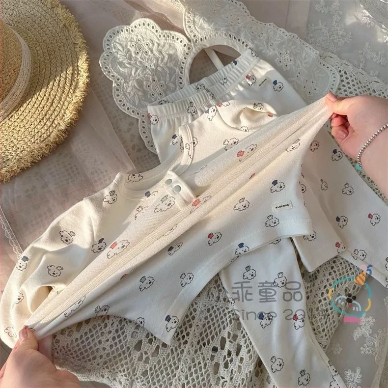 Set de două piese pentru copii toamnă–iarna: tricouri termice cu guler rotund și pantaloni, țesătură de in cu păr de iepure