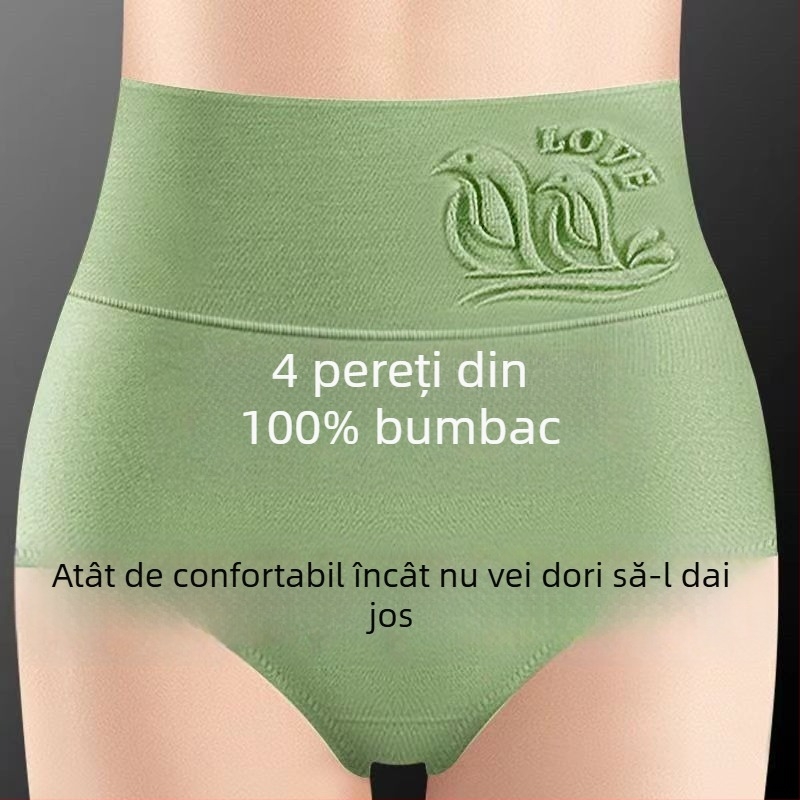 Chiloți de damă din bumbac, talie înaltă, susținere a abdomenului, respirabili, antibacterieni