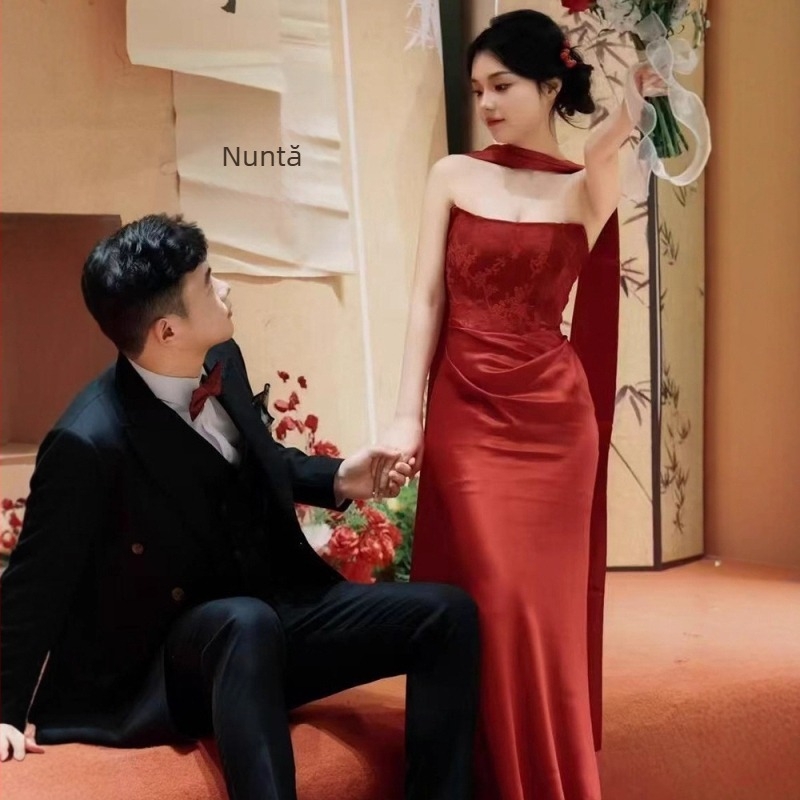 Rochie de seară fără bretele, lungă, talie medie, toamna 2025