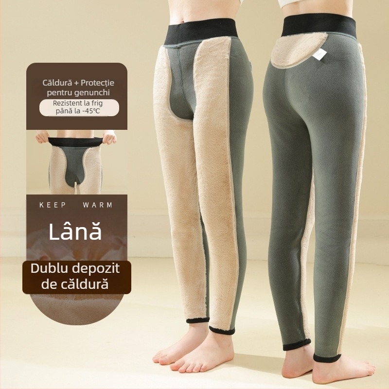 Pantaloni termici cu căptușeală din fleece (dublu strat; grosime 501–600 g/m²; 50–70% lână; rezistenți la vânt)