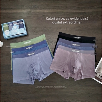Boxer bărbătesc fără cusături cu buzunar în formă de U, antibacterian, respirabil, din fibre de celuloză regenerată