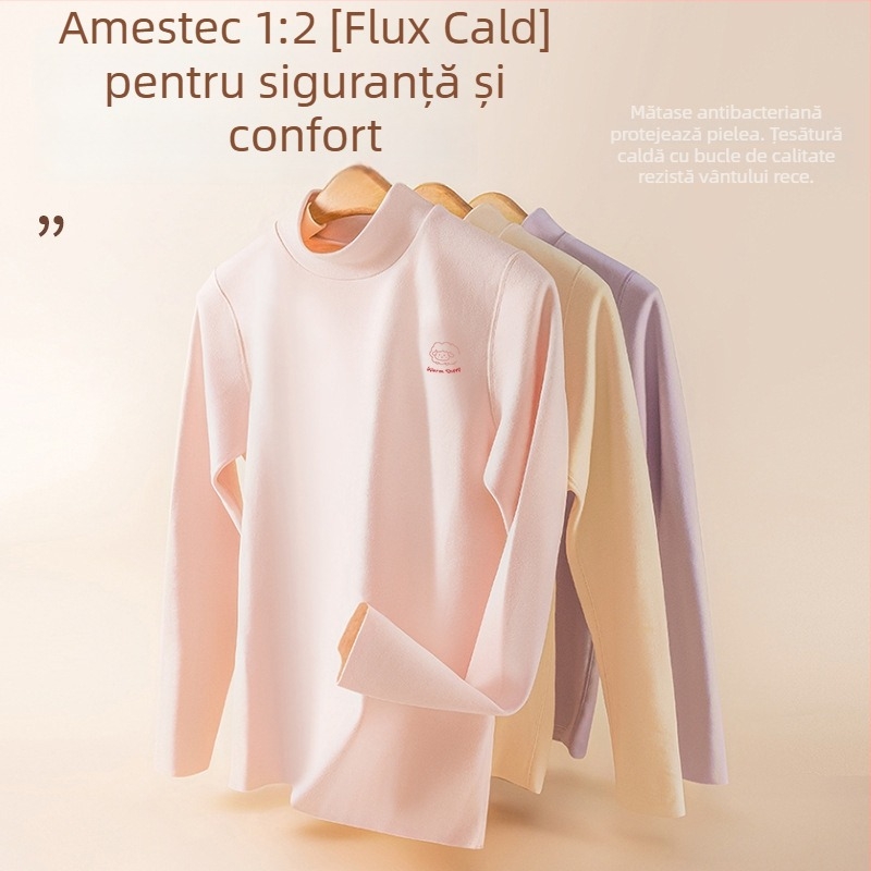 Tricou termic de bază cu auto-încălzire, unisex, mâneci lungi, culoare solidă, țesătură groasă 251–300 g/m², căptușeală velur, 80–90% poliester