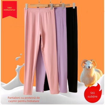Pantaloni termici pentru femei, interior din fleece, țesătură casmir-protein, poliester 92%, un singur strat, căldură moderată
