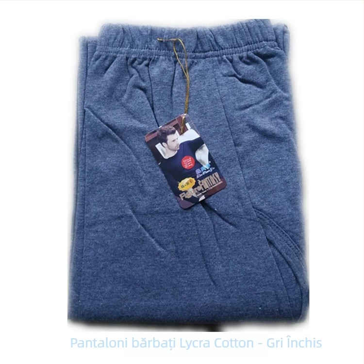 Pantaloni termici bărbați din bumbac cu Lycra, 95% bumbac, 5% elastan, lungime gleznă, talie medie, croială lejeră, păstrează căldura