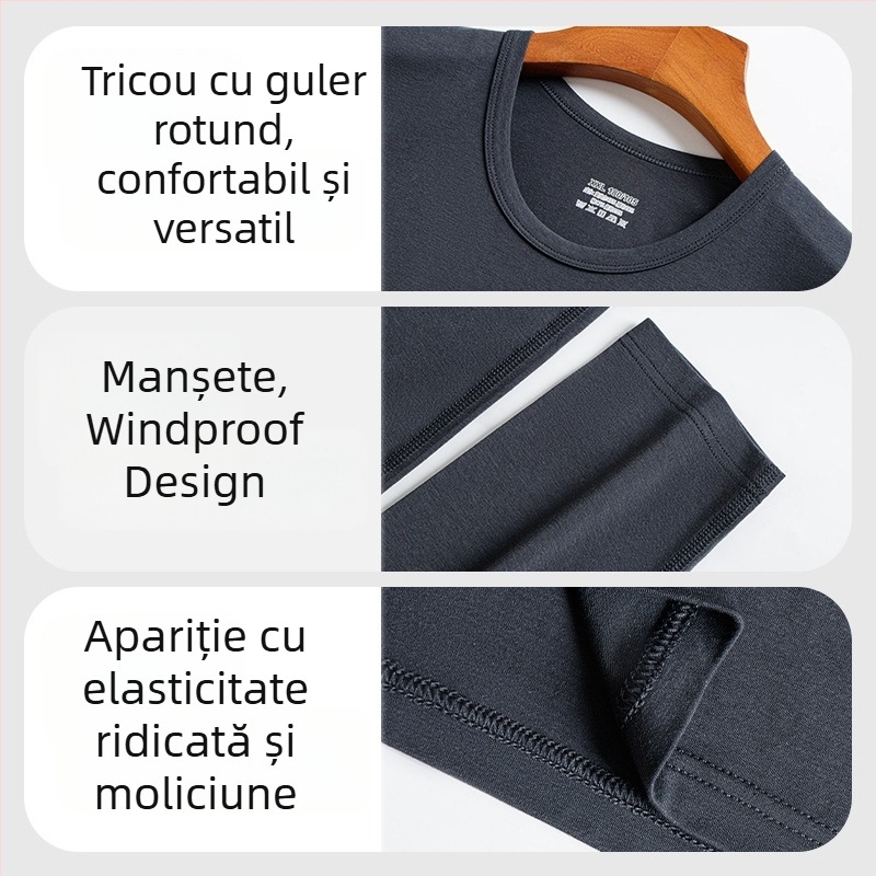 Set de lenjerie termică pentru bărbați — țesătură modal, căptușeală din bumbac, material subțire, căldură moderată, croială Slim