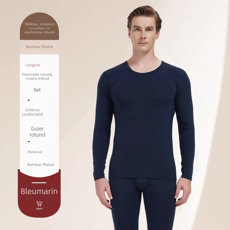 Set de lenjerie termică pentru bărbați — țesătură modal, căptușeală din bumbac, material subțire, căldură moderată, croială Slim