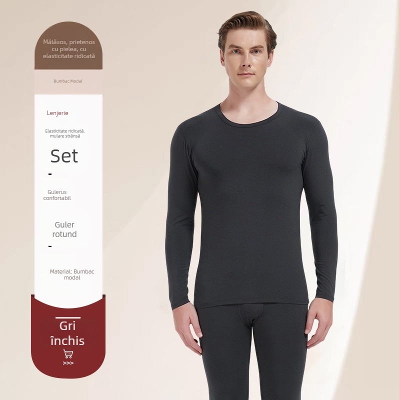 Set de lenjerie termică pentru bărbați — țesătură modal, căptușeală din bumbac, material subțire, căldură moderată, croială Slim