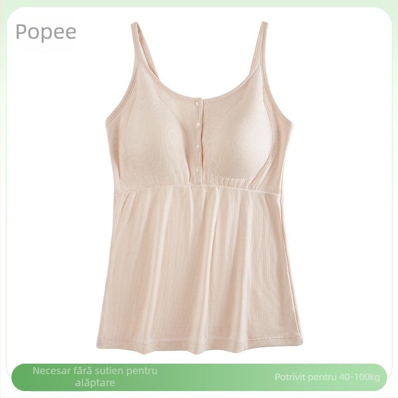 Top de noapte pentru gravide, alăptare, decolteu în V, fără mâneci, bretele pe umeri, deschidere pentru alăptare, 50–70% vâscoză