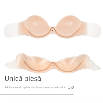 Sutien invizibil fara bretele din silicon cu inel metalic, cupa 3/4, cupă turnată subțire, fără cusături