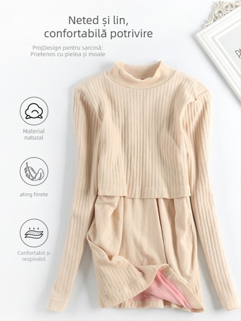 Top de maternitate pentru alăptare cu glugă - amestec nylon-cotton, mâneci lungi, croială slim, toamnă-iarnă