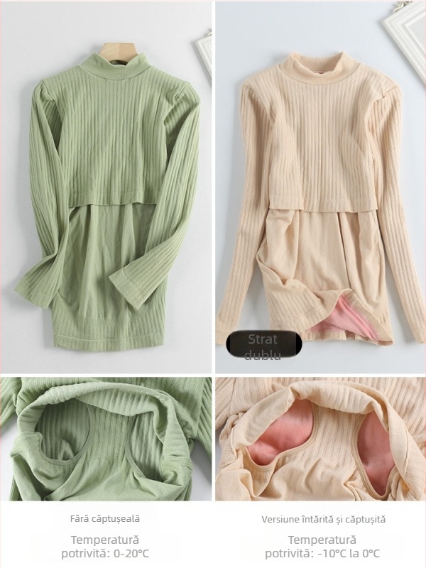 Top de maternitate pentru alăptare cu glugă - amestec nylon-cotton, mâneci lungi, croială slim, toamnă-iarnă