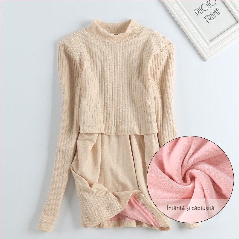 Top de maternitate pentru alăptare cu glugă - amestec nylon-cotton, mâneci lungi, croială slim, toamnă-iarnă