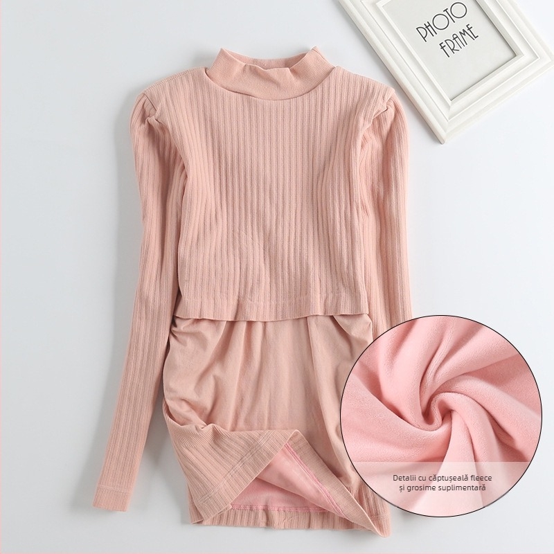 Top de maternitate pentru alăptare cu glugă - amestec nylon-cotton, mâneci lungi, croială slim, toamnă-iarnă