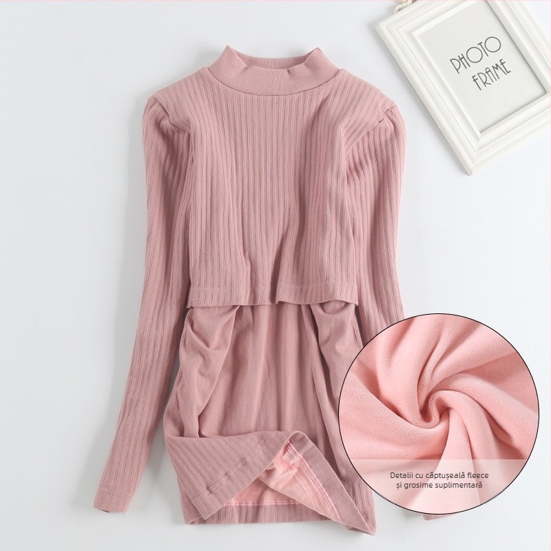 Top de maternitate pentru alăptare cu glugă - amestec nylon-cotton, mâneci lungi, croială slim, toamnă-iarnă