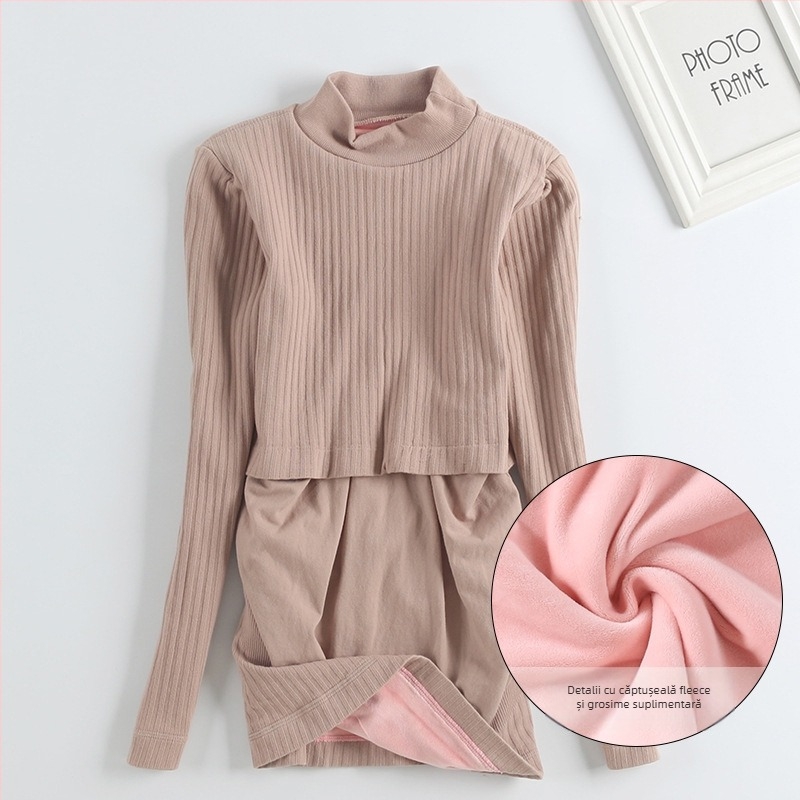 Top de maternitate pentru alăptare cu glugă - amestec nylon-cotton, mâneci lungi, croială slim, toamnă-iarnă