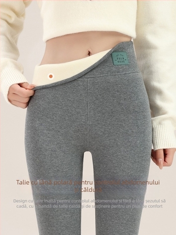 Pantaloni termici pentru femei cu căptușeală din fleece, talie înaltă, controlul abdomenului, groși și calzi, 95% bumbac