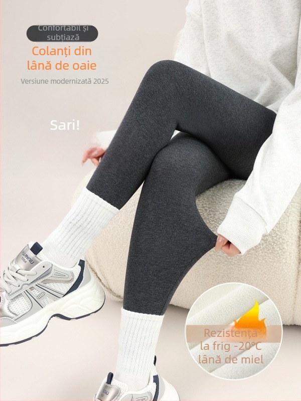 Pantaloni termici pentru femei cu căptușeală din fleece, talie înaltă, controlul abdomenului, groși și calzi, 95% bumbac