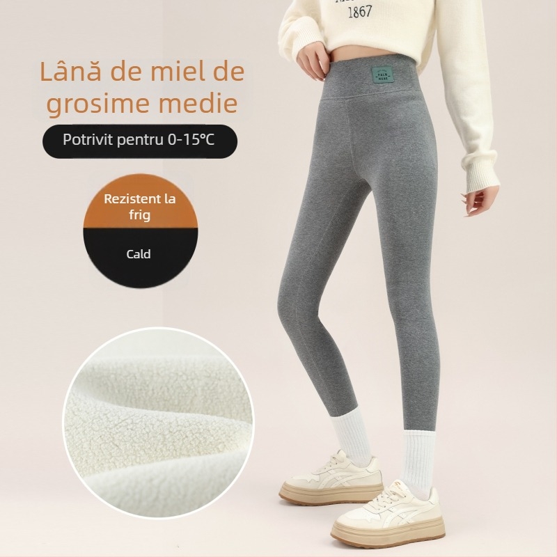 Pantaloni termici pentru femei cu căptușeală din fleece, talie înaltă, controlul abdomenului, groși și calzi, 95% bumbac