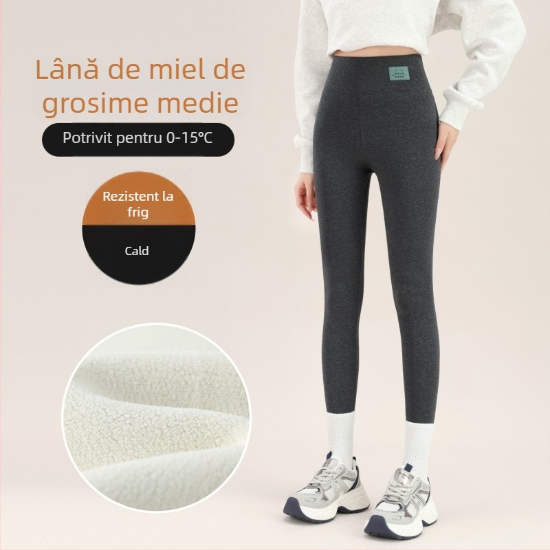 Pantaloni termici pentru femei cu căptușeală din fleece, talie înaltă, controlul abdomenului, groși și calzi, 95% bumbac