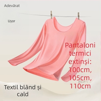 Lenjerie termică de damă cu linie extinsă, bumbac pur, elastică, croială slim, guler rotund