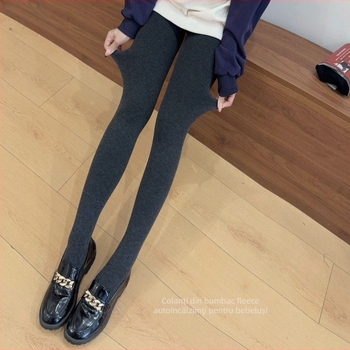 Pantaloni All-in-One pentru femei, din bumbac și elastan, calzi, grosime medie, croială strânsă