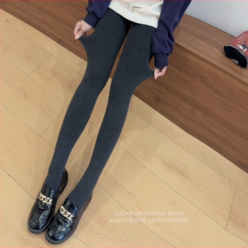 Pantaloni All-in-One pentru femei, din bumbac și elastan, calzi, grosime medie, croială strânsă