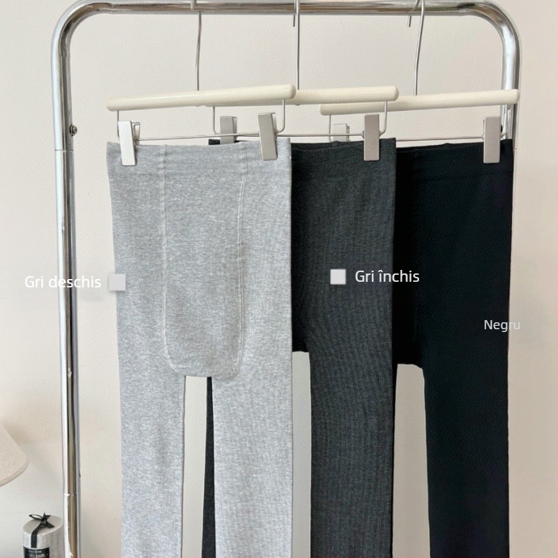 Pantaloni All-in-One pentru femei, din bumbac și elastan, calzi, grosime medie, croială strânsă