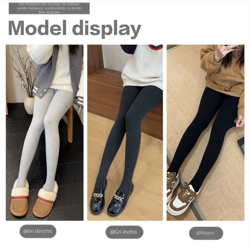 Pantaloni All-in-One pentru femei, din bumbac și elastan, calzi, grosime medie, croială strânsă