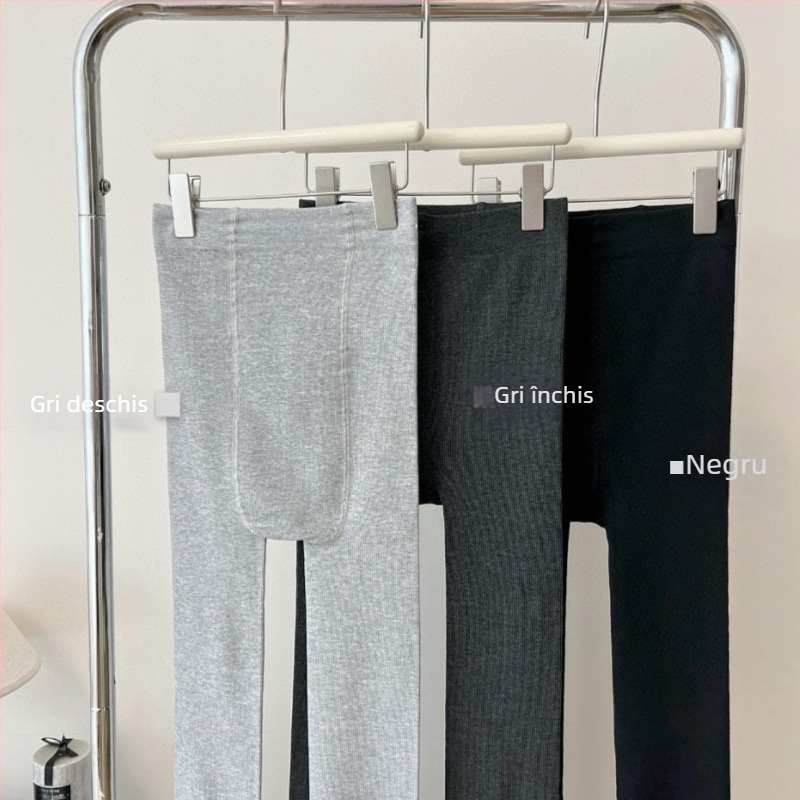 Pantaloni All-in-One pentru femei, din bumbac și elastan, calzi, grosime medie, croială strânsă