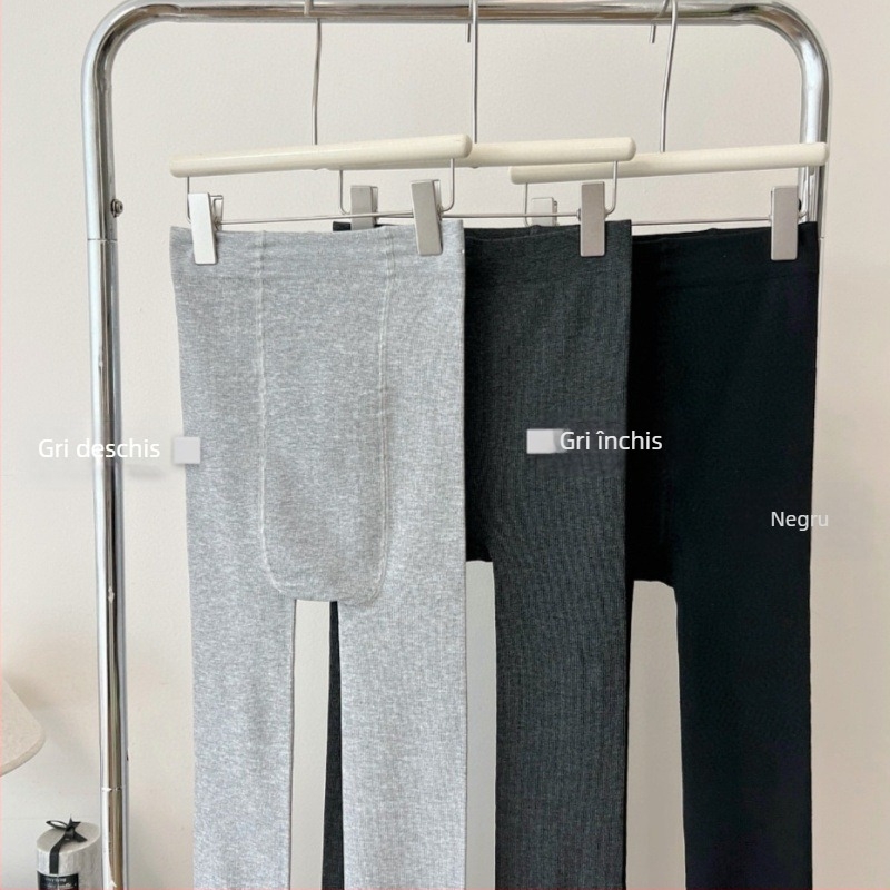 Pantaloni All-in-One pentru femei, din bumbac și elastan, calzi, grosime medie, croială strânsă