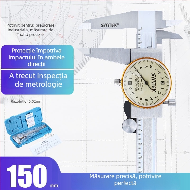 Caliper cu cadran, oțel inoxidabil industrial, precizie înaltă, interval 0-150-200-300 mm