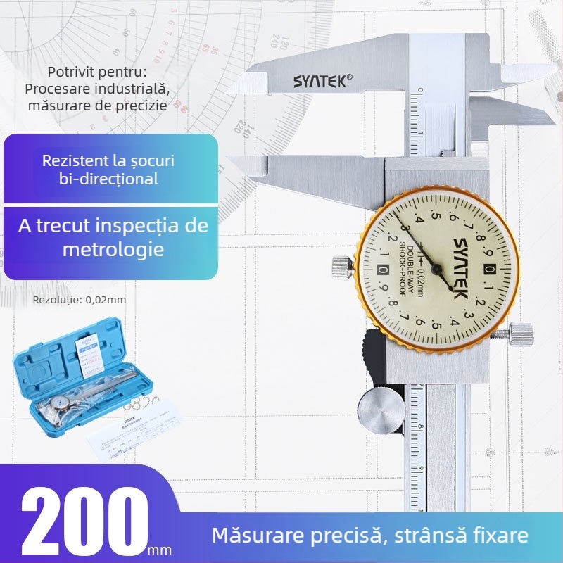 Caliper cu cadran, oțel inoxidabil industrial, precizie înaltă, interval 0-150-200-300 mm