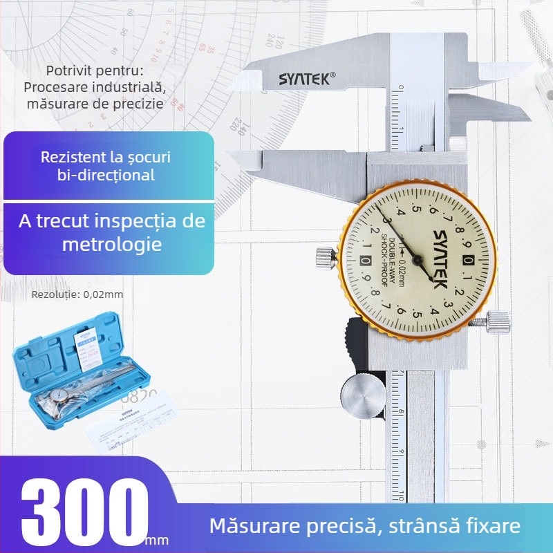Caliper cu cadran, oțel inoxidabil industrial, precizie înaltă, interval 0-150-200-300 mm